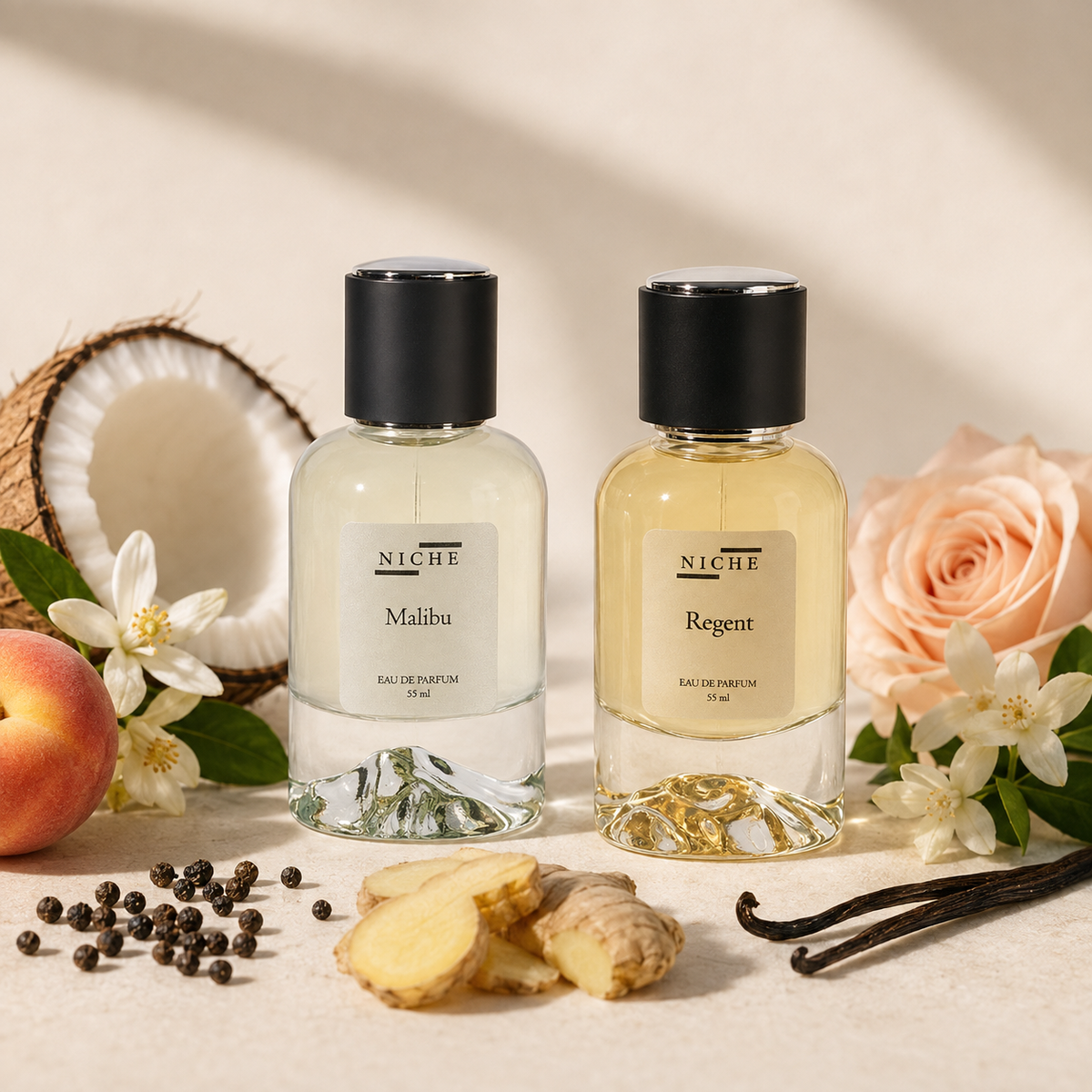 Coconut Pepper Layering Set — two Niche Essences perfumes with key fragrance notes