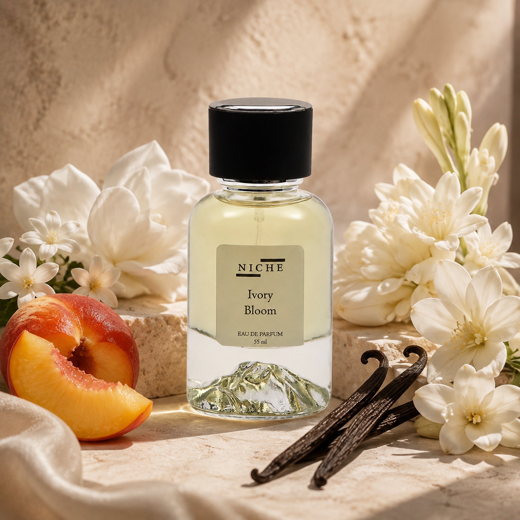 IVORY BLOOM by Niche Eau de Parfum (Inspired by Kayali's Déjà Vu White Flower) with a sensorial composition of its fragrance notes