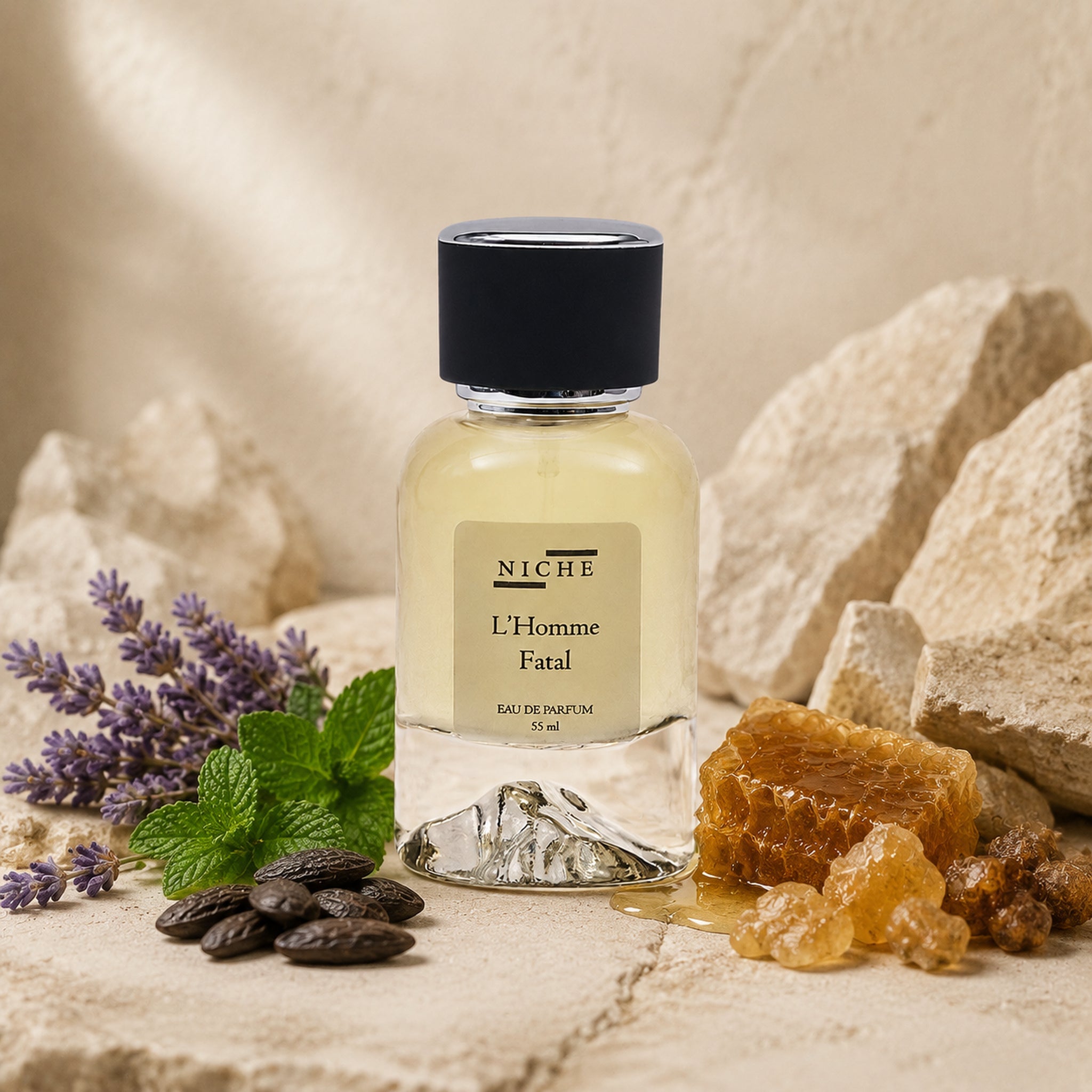 L'HOMME FATAL by Niche Eau de Parfum (Inspired by JPG's Le Male Elixir) with a sensorial composition of its fragrance notes