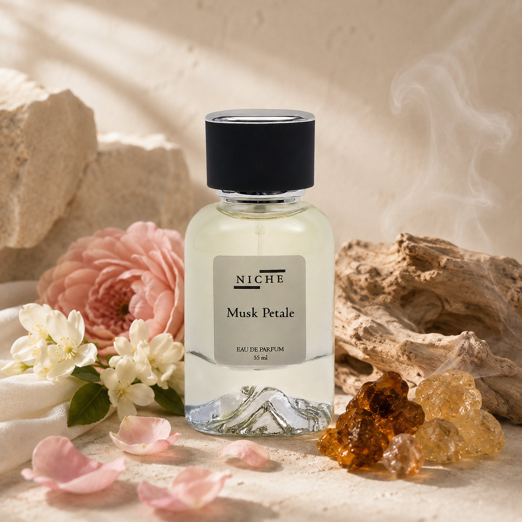 MUSK PETALE BY NICHE EAU DE PARFUM (INSPIRED BY NARCISO RODRIGUEZ'S NARCISO POUDREE) with a sensorial composition of its fragrance notes