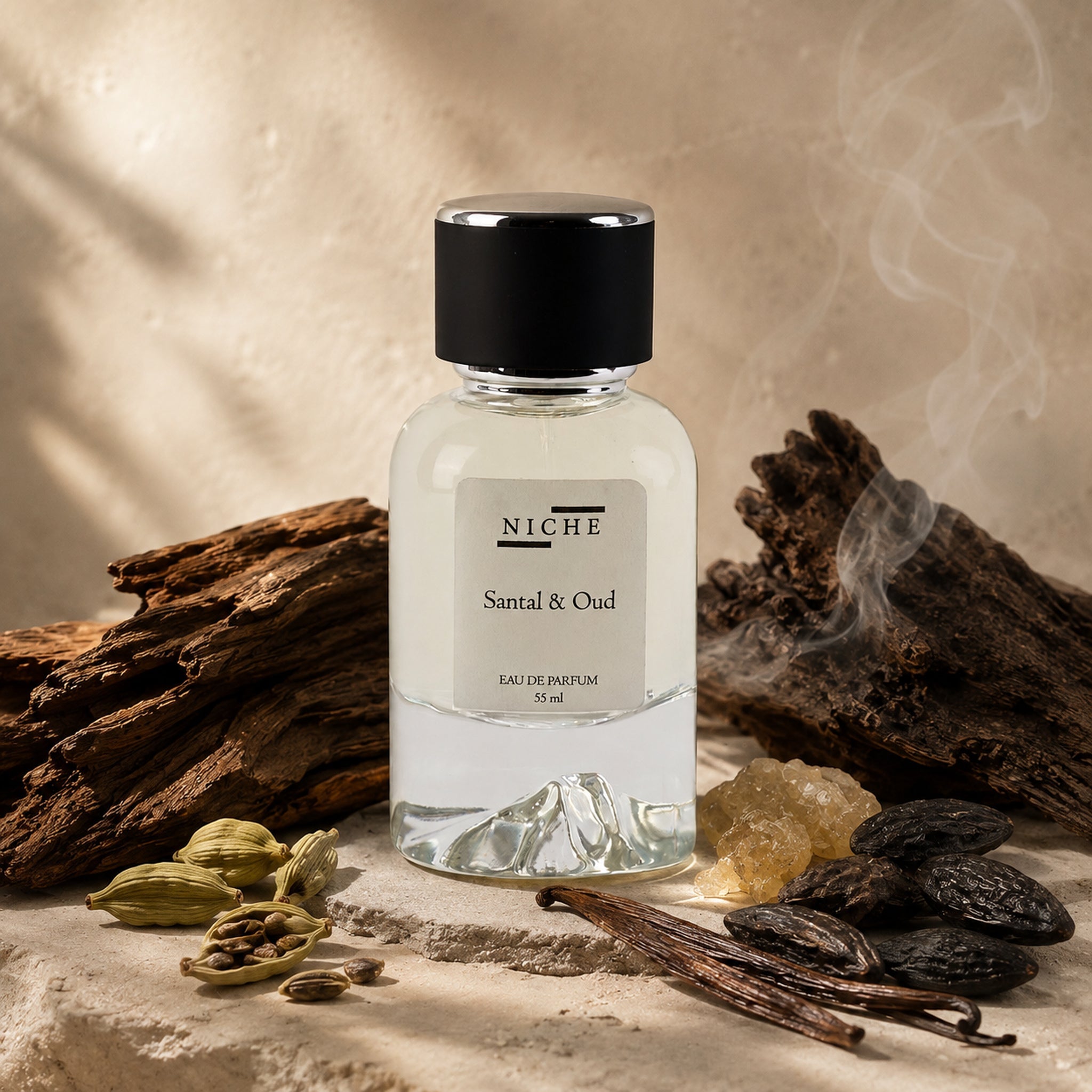 SANTAL & OUD by Niche Eau de Parfum (Inspired by Tom Ford's Oud Wood) with a sensorial composition of its fragrance notes