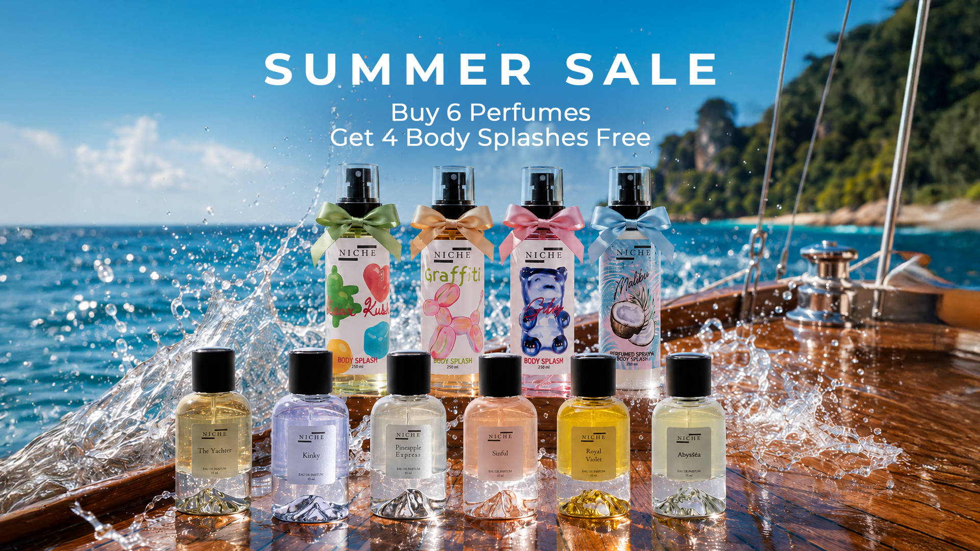 Buy 6 Perfumes, Get 4 Complimentary Body Splashes