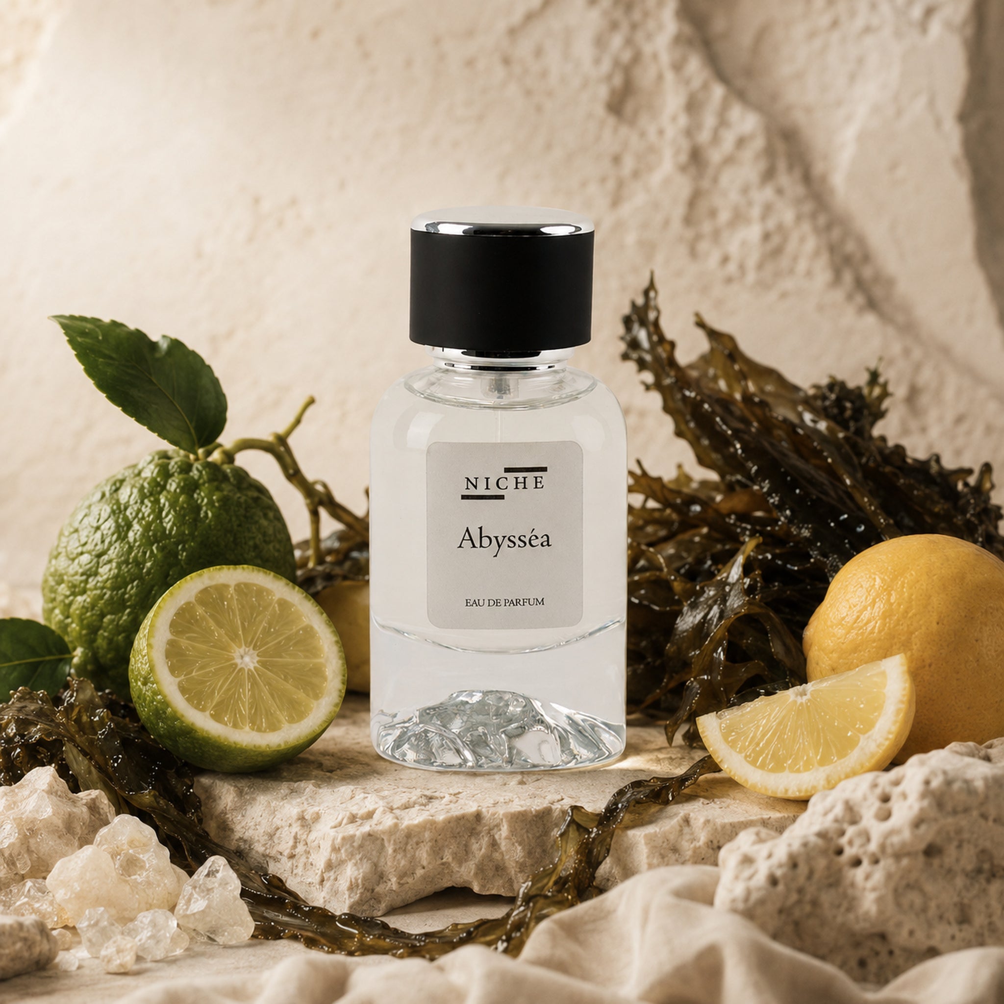 ABYSSÉA by Niche Eau de Parfum (Inspired by Orto Parisi's Megamare) with a sensorial composition of its fragrance notes