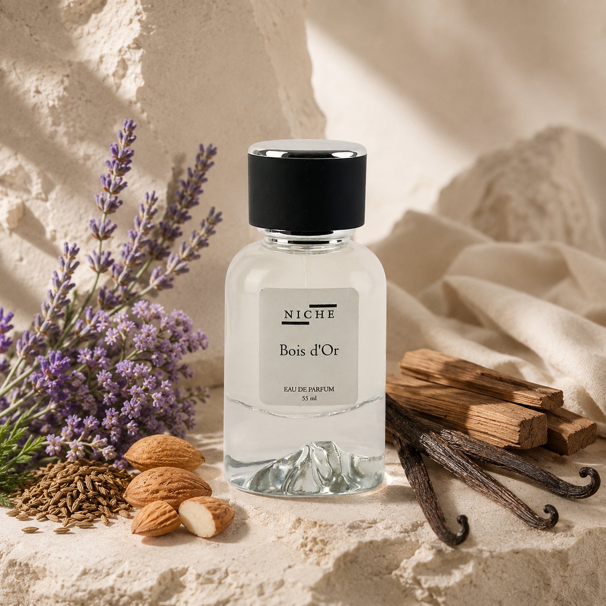 BOIS D'OR by Niche Eau de Parfum (Inspired by PDM's Pegasus) with a sensorial composition of its fragrance notes