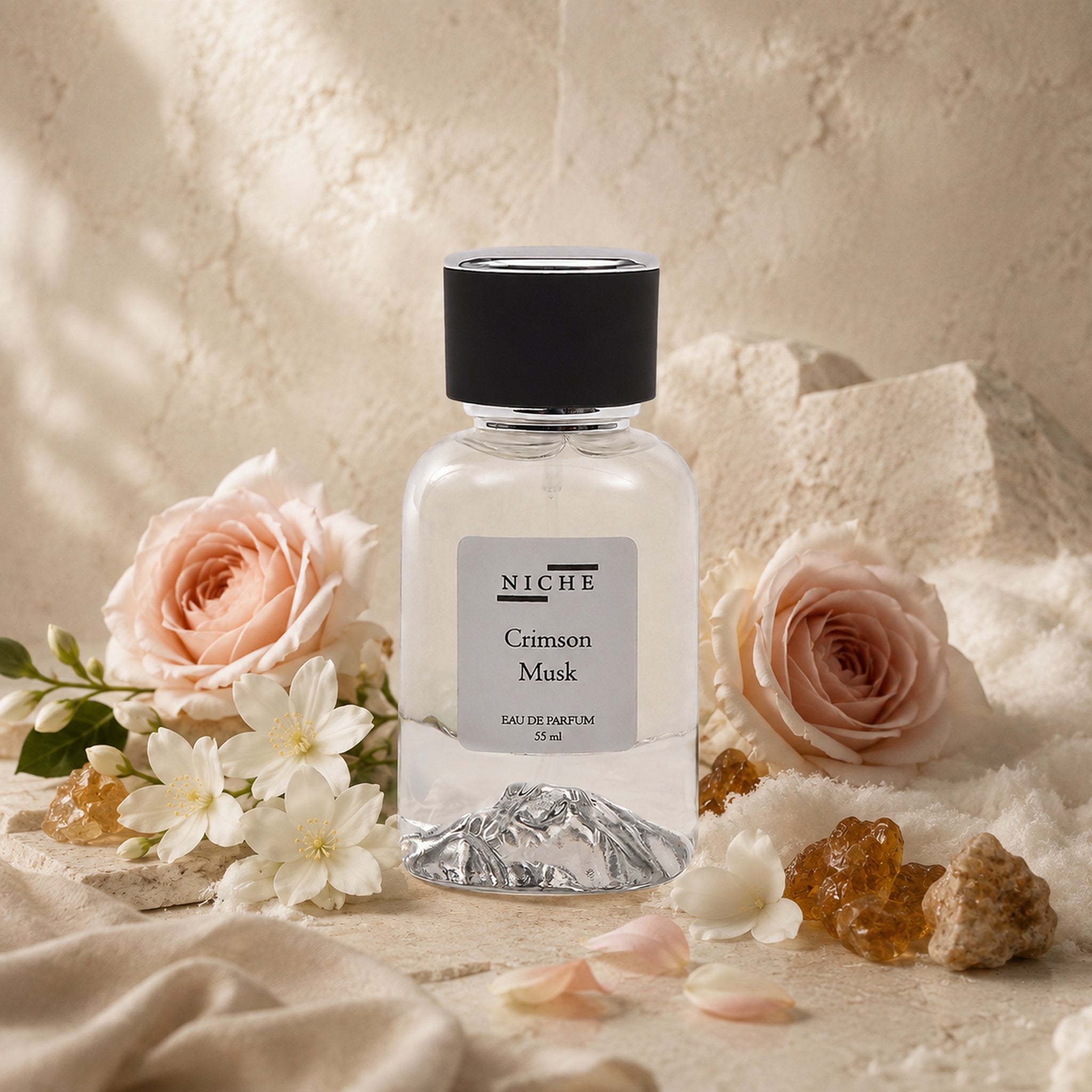 CRIMSON MUSK by Niche Eau de Parfum (Inspired by Montale's Roses Musk) with a sensorial composition of its fragrance notes