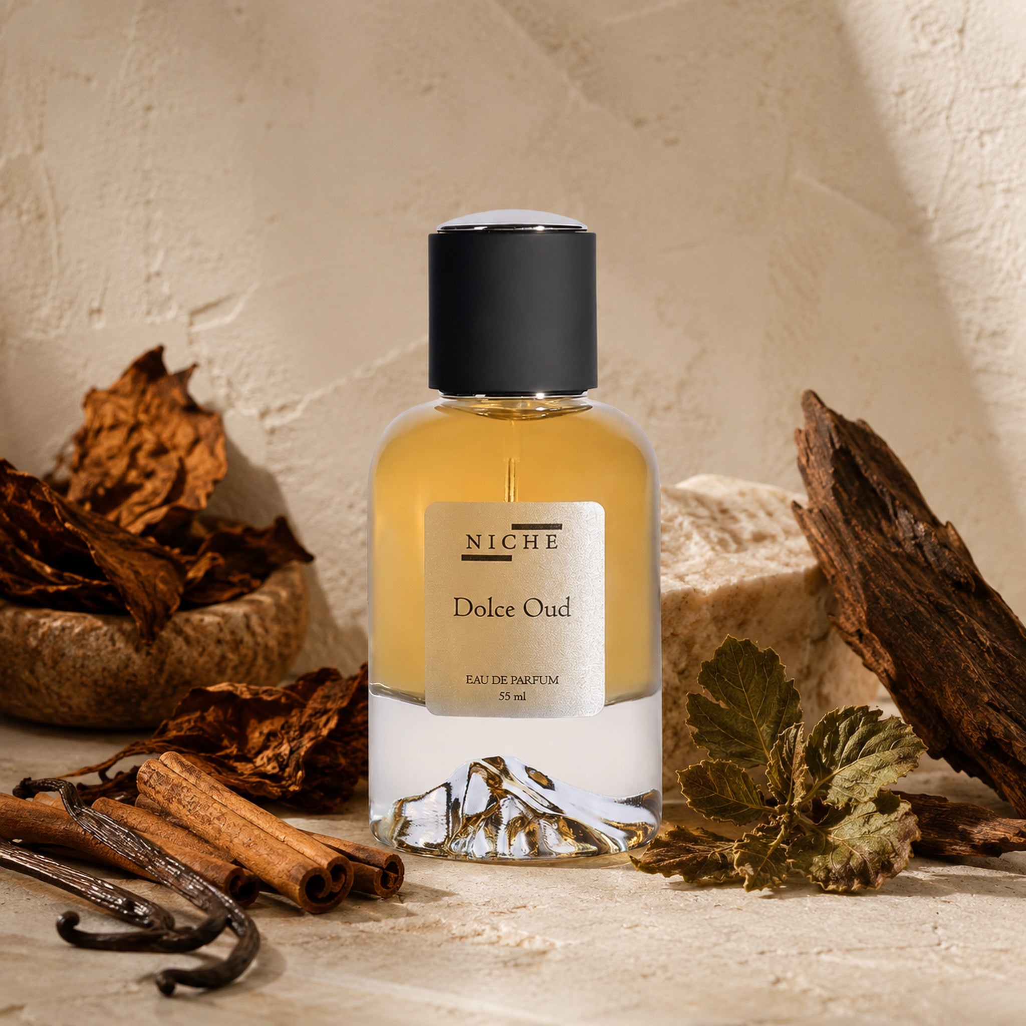 DOLCE OUD by NICHE Eau de Parfum (Inspired by Sweet Oud by Atyab AlSheikh) with a sensorial composition of its fragrance notes