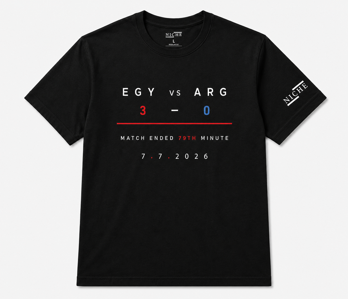 Black regular fit Egypt vs Argentina 3-0 T-shirt front view