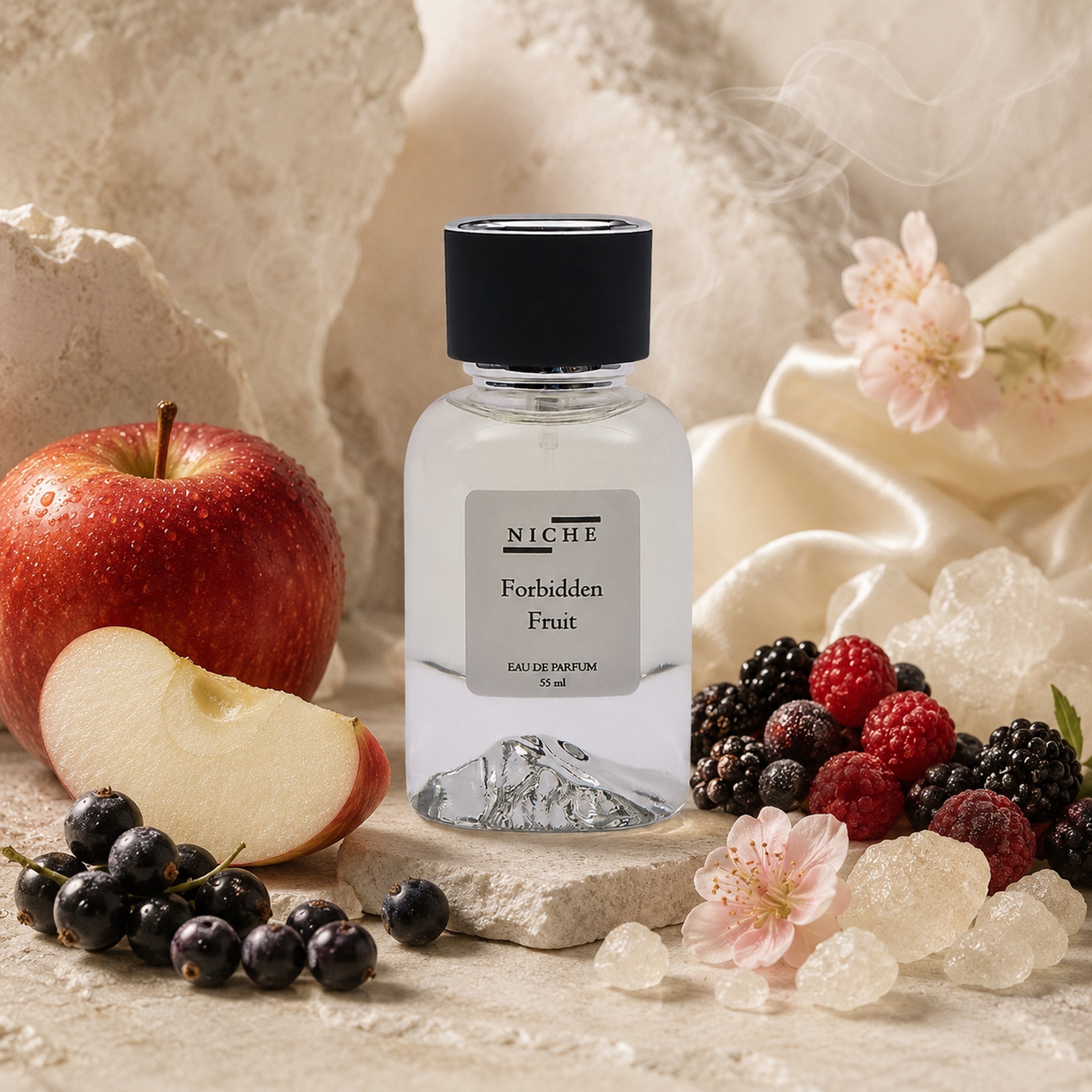 FORBIDDEN FRUIT by Niche Eau de Parfum (Inspired by Kayali's Eden Juicy Apple) with a sensorial composition of its fragrance notes