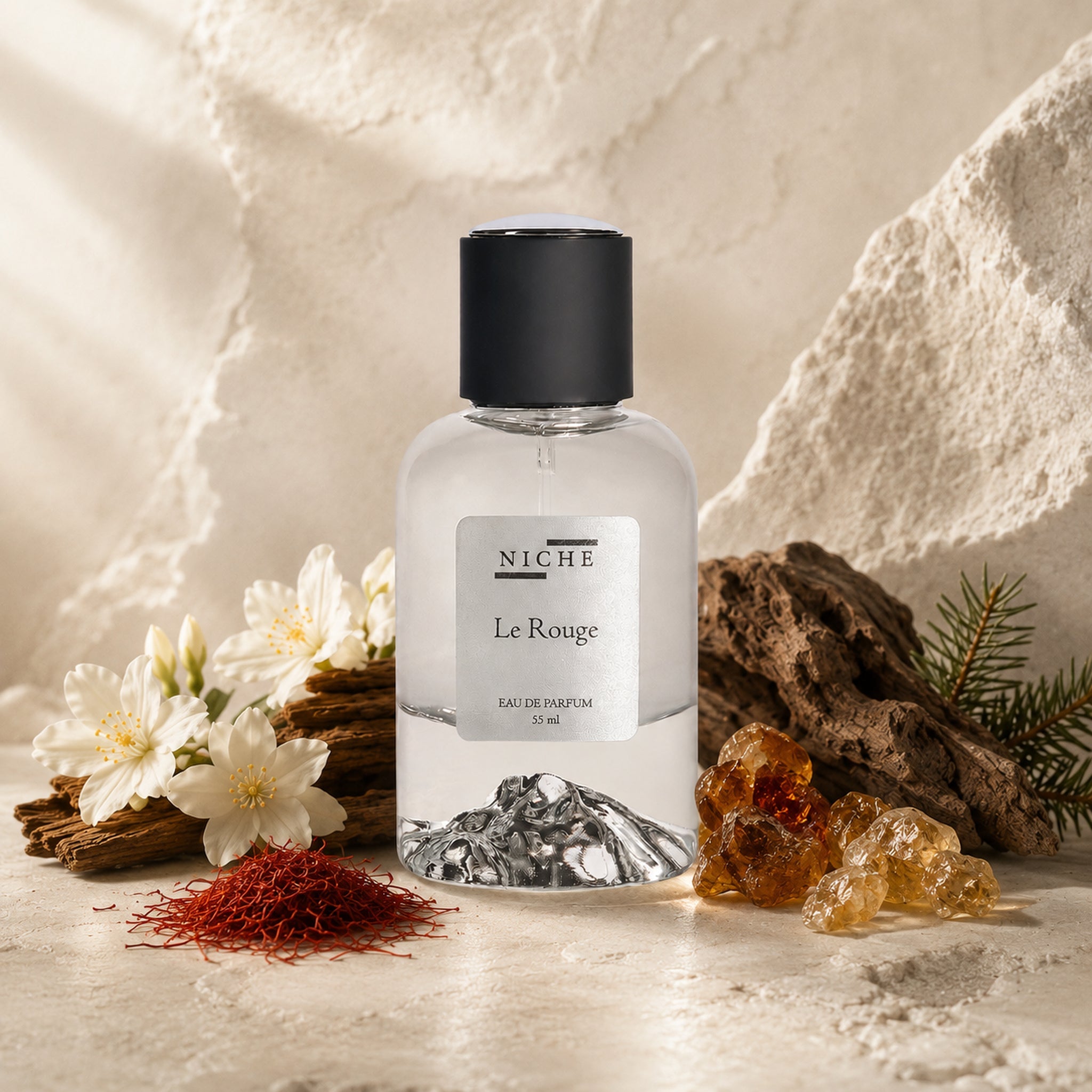 LE ROUGE by Niche Eau De Parfum (Inspired by MFK's Baccarat Rouge) with a sensorial composition of its fragrance notes
