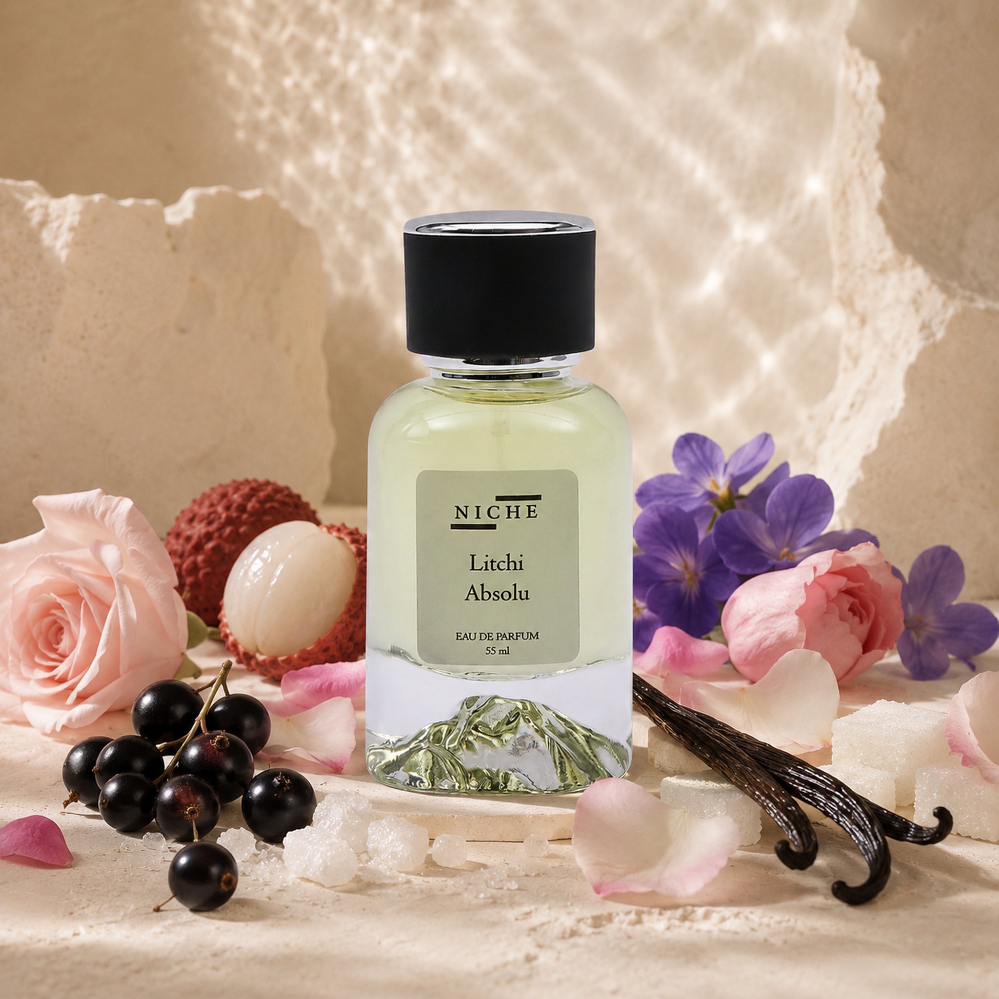 LITCHI ABSOLU by Niche Eau de Parfum (Inspired by Kayali's Eden Sparkling Lychee) with a sensorial composition of its fragrance notes
