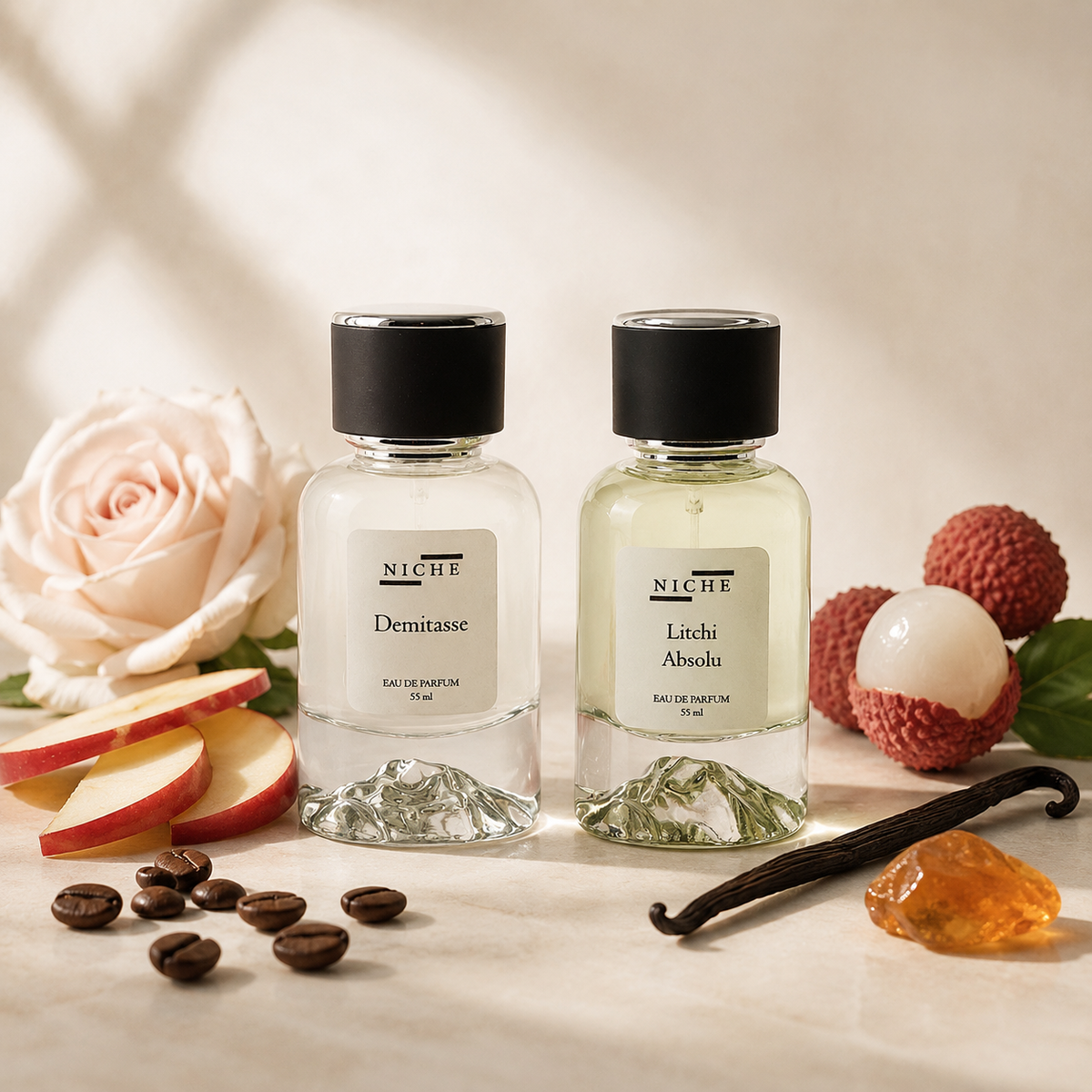 Lychee Macchiato Layering Set — two Niche Essences perfumes with key fragrance notes