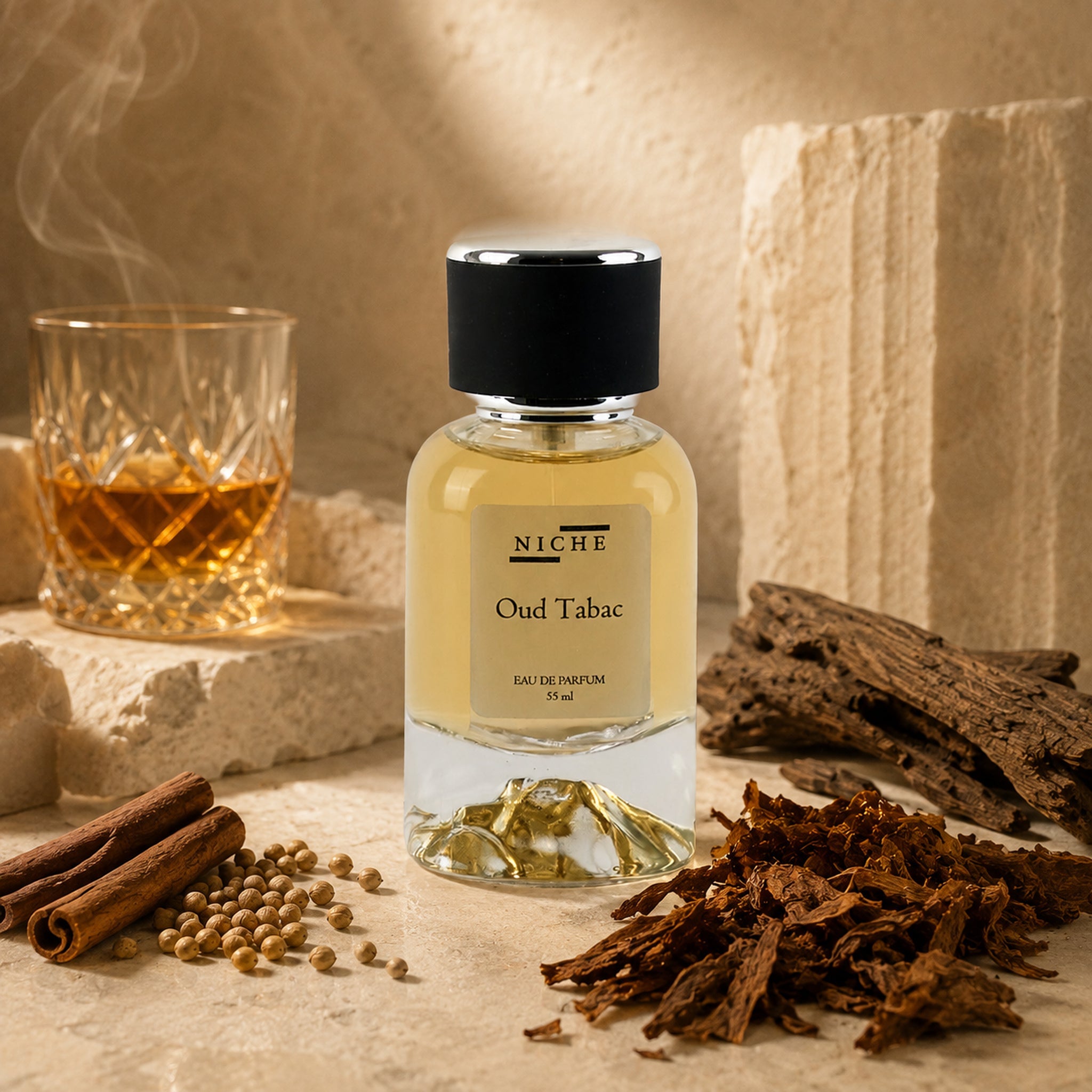 OUD TABAC by Niche Eau de Parfum (Inspired by Tom Ford's Tobacco Oud) with a sensorial composition of its fragrance notes