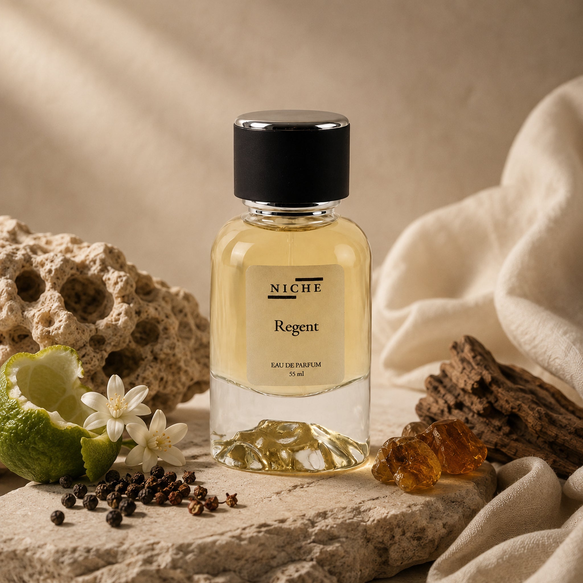 REGENT BY NICHE EAU DE PARFUM (INSPIRED BY PDM'S CASTLEY) with a sensorial composition of its fragrance notes