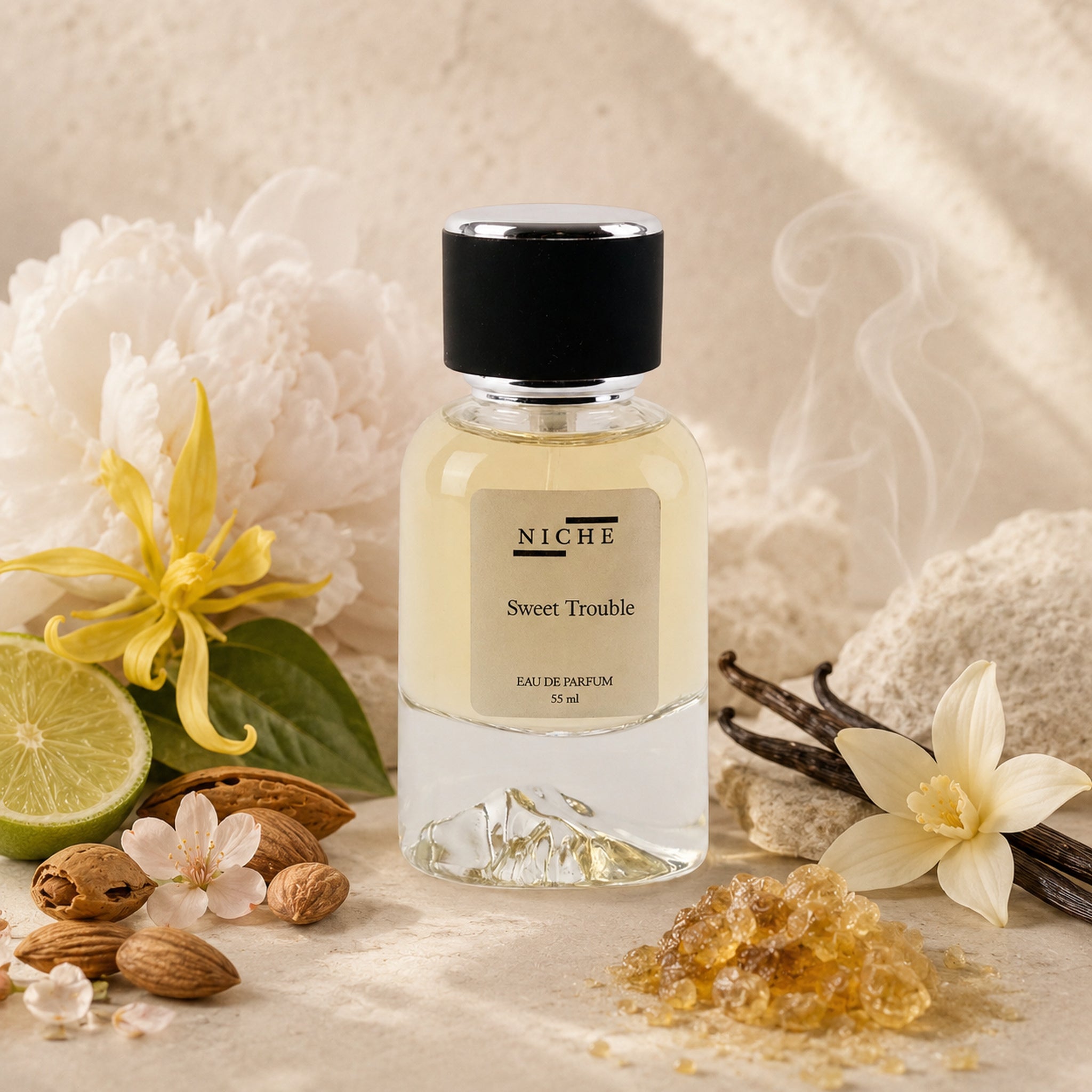 SWEET TROUBLE BY NICHE EAU DE PARFUM (INSPIRED BY CAROLINA HERRERA'S GOOD GIRL BLUSH) with a sensorial composition of its fragrance notes