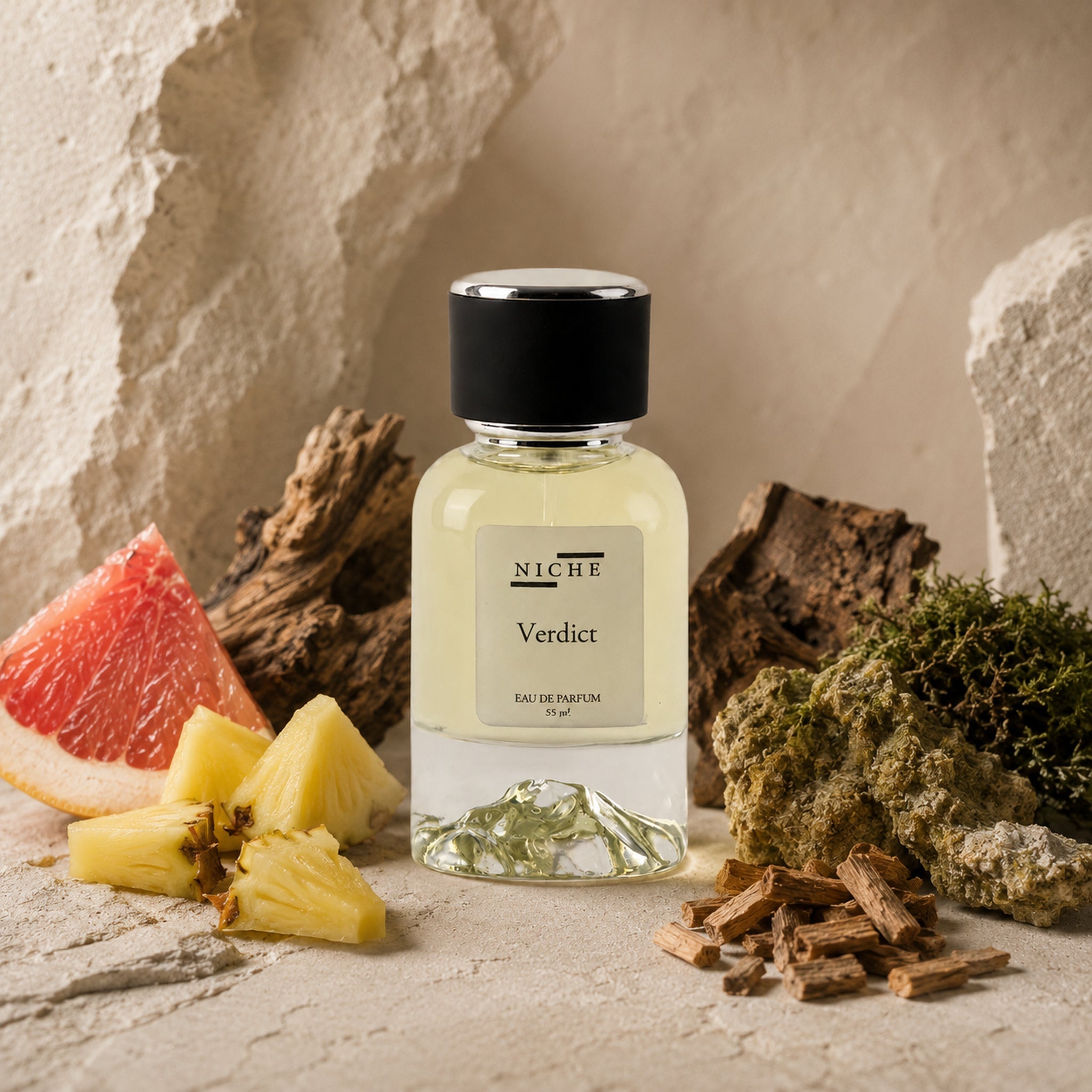 VERDICT BY NICHE EAU DE PARFUM (INSPIRED BY NISHANE'S HACIVAT) with a sensorial composition of its fragrance notes