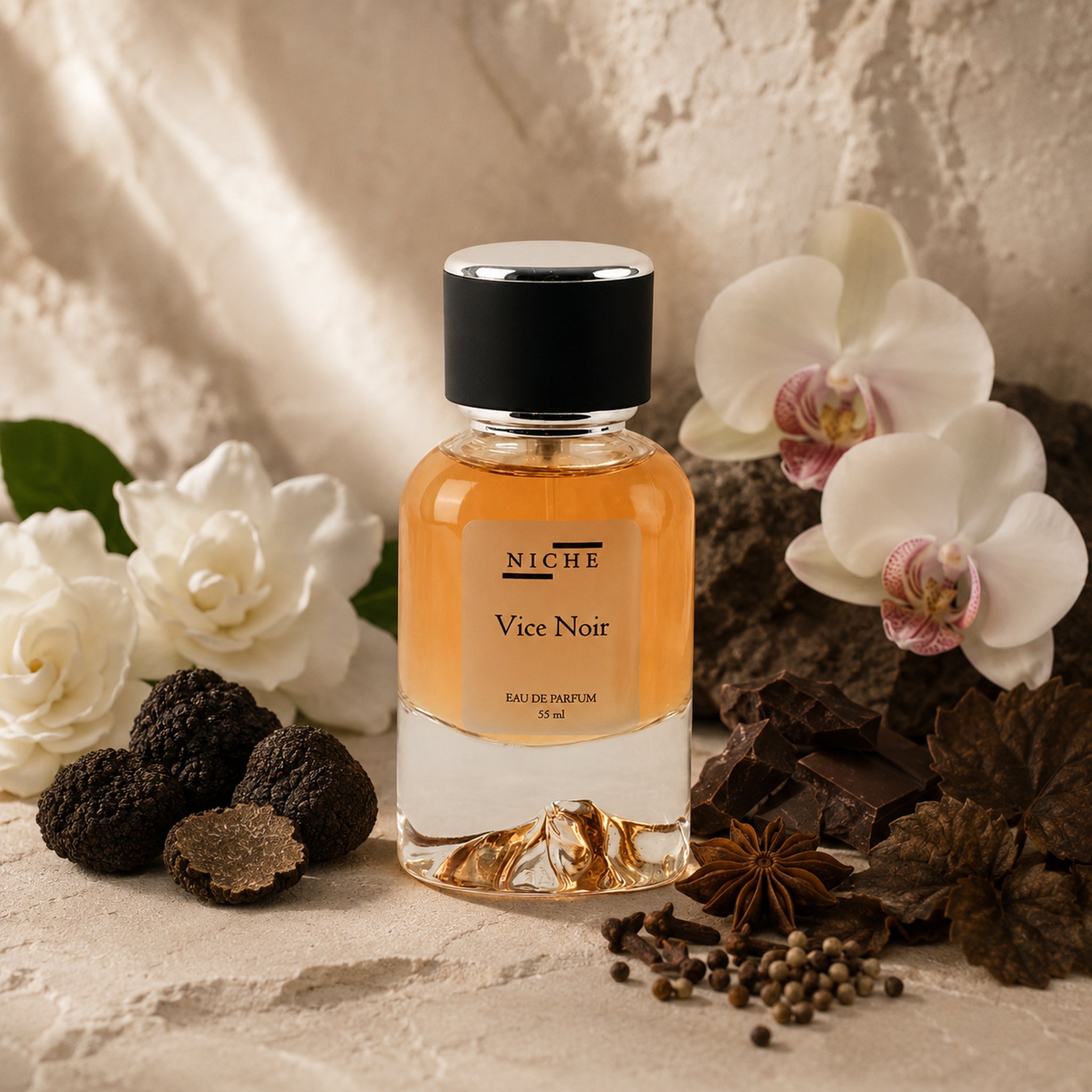 VICE NOIR by Niche Eau de Parfum (Inspired by Tom Ford's Black Orchid) with a sensorial composition of its fragrance notes