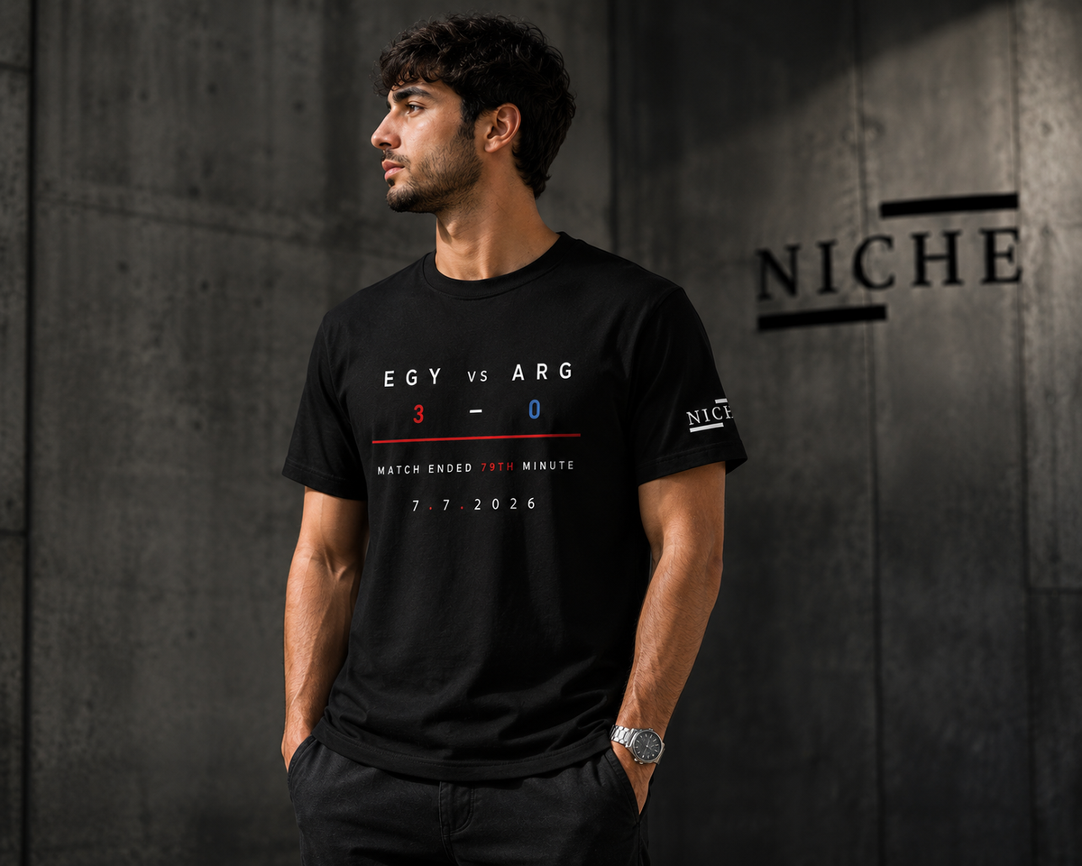 Model wearing black regular fit Egypt World Cup T-shirt