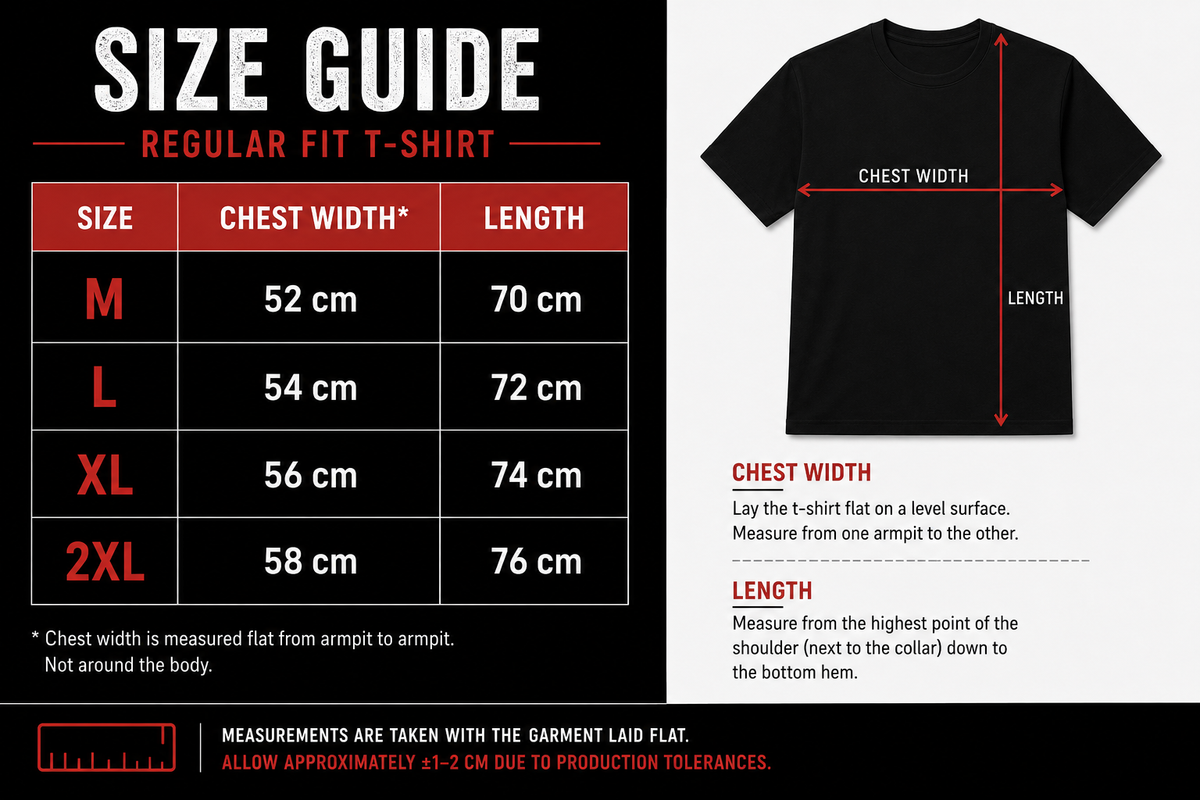 Regular fit World Cup T-shirt size guide M to 2XL